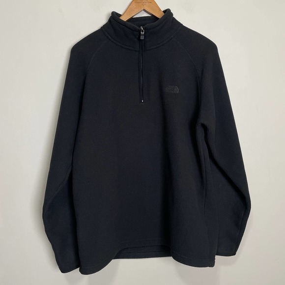 North Face Half Zip Long Sleeve Fleece Ribbed Black L - Picture 3 of 8